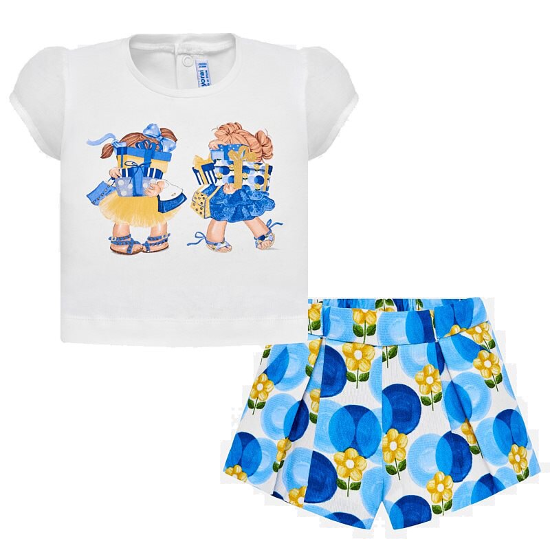 Set tricou si pantaloni, Mayoral Azulon, Alb/Albastru