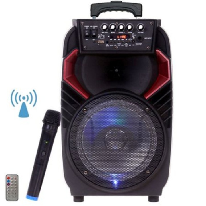 Boxa Profesionala portabila JRH, Putere 300 W, Sistem Karaoke, Display Digital, Conectivitate Bluetooth, Port USB, Slot SD Card, AUX In, Negru