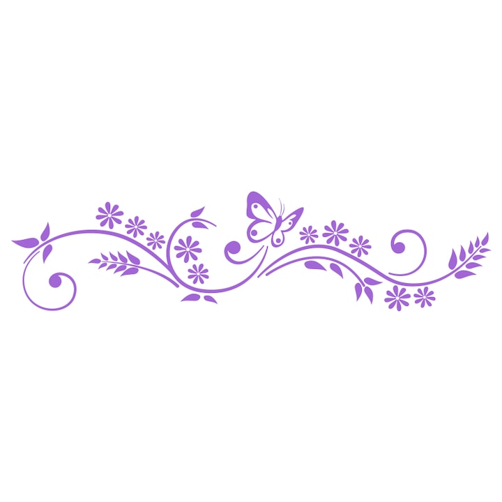 Sticker Decorativ - SMAER - Floral cu Fluture - 160cm x 40cm - Violet