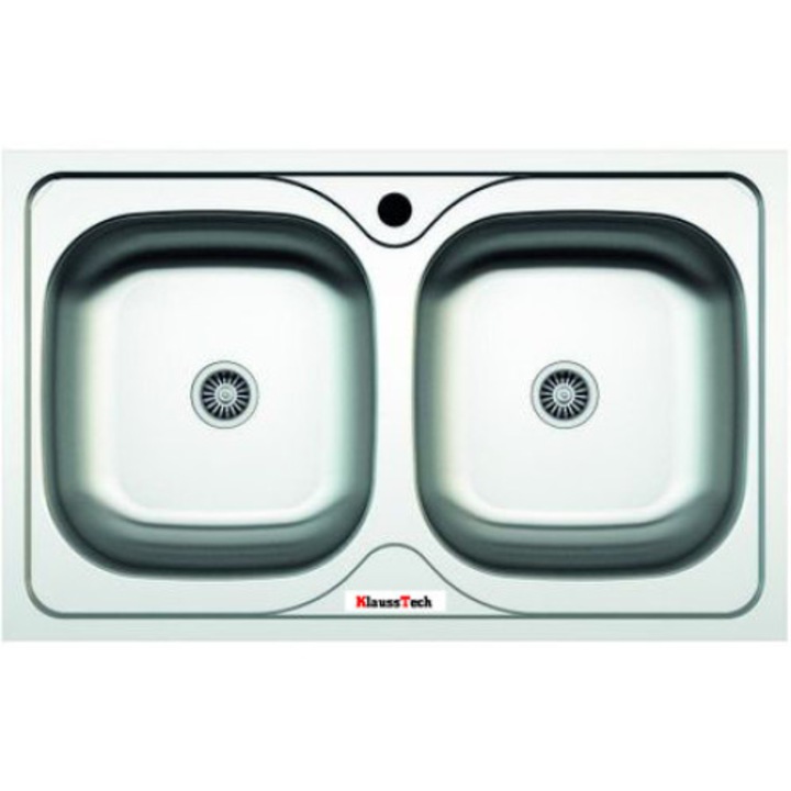 Кухненска мивка с две корита, KlaussTech, Неръждаема стомана против варовик, Размери 50 x 80 см, Модерен дизайн, Сребриста