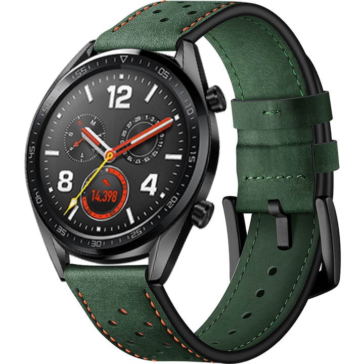 Curea piele naturala ZAFIT™, compatibila cu ceas smartwatch Samsung Galaxy watch/Samsung Gear S3 46mm diagonala, Huawei Watch GT 2 (46mm), 22mm latimea curelei, Verde Army CP01