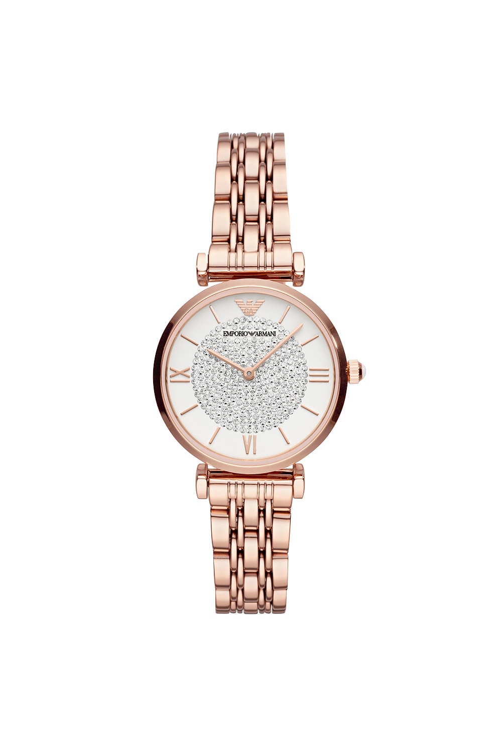 Emporio Armani, Ceas din otel inoxidabil, decorat cu cristale, Auriu rose