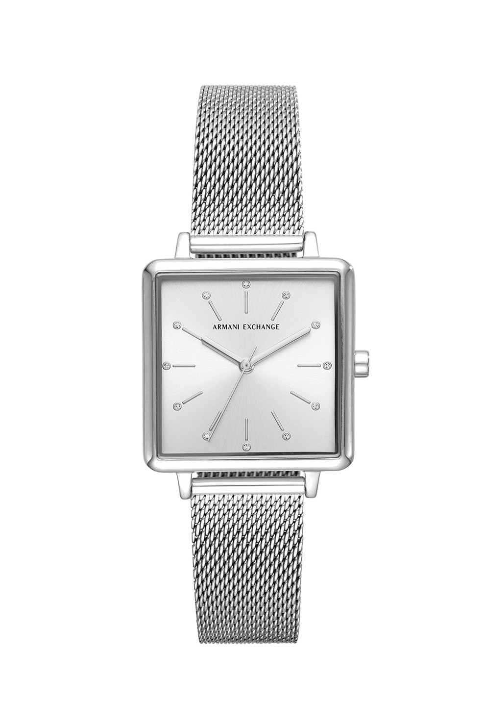 ARMANI EXCHANGE, Ceas patrat cu bratara metalica cu aspect de plasa, Argintiu