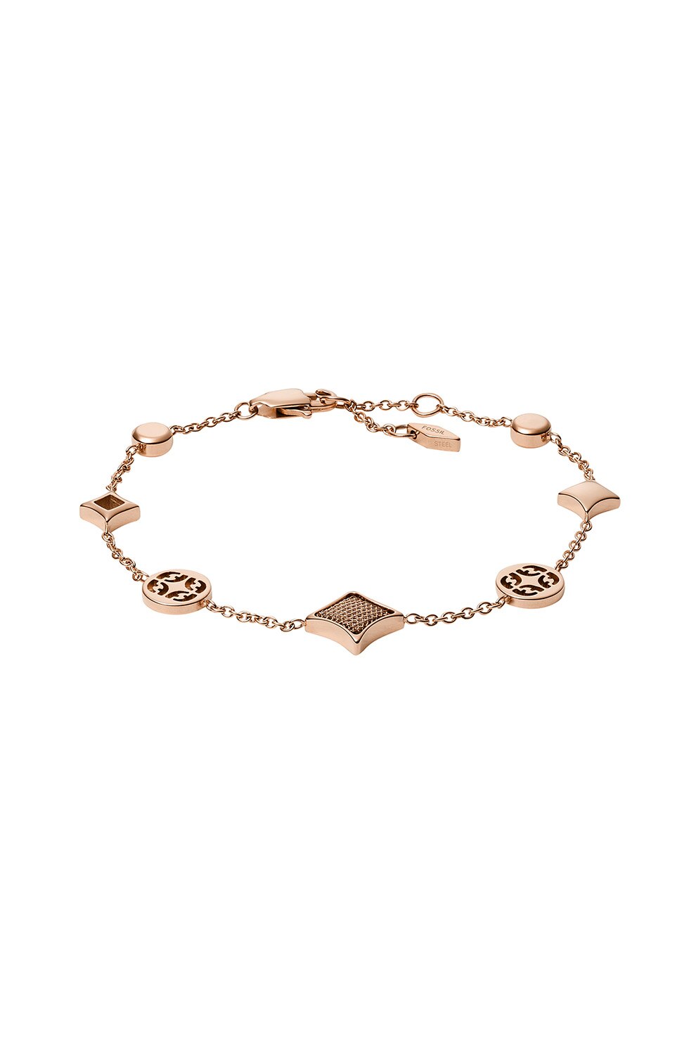 Fossil, Bratara de otel inoxidabil, cu talismane, Auriu rose