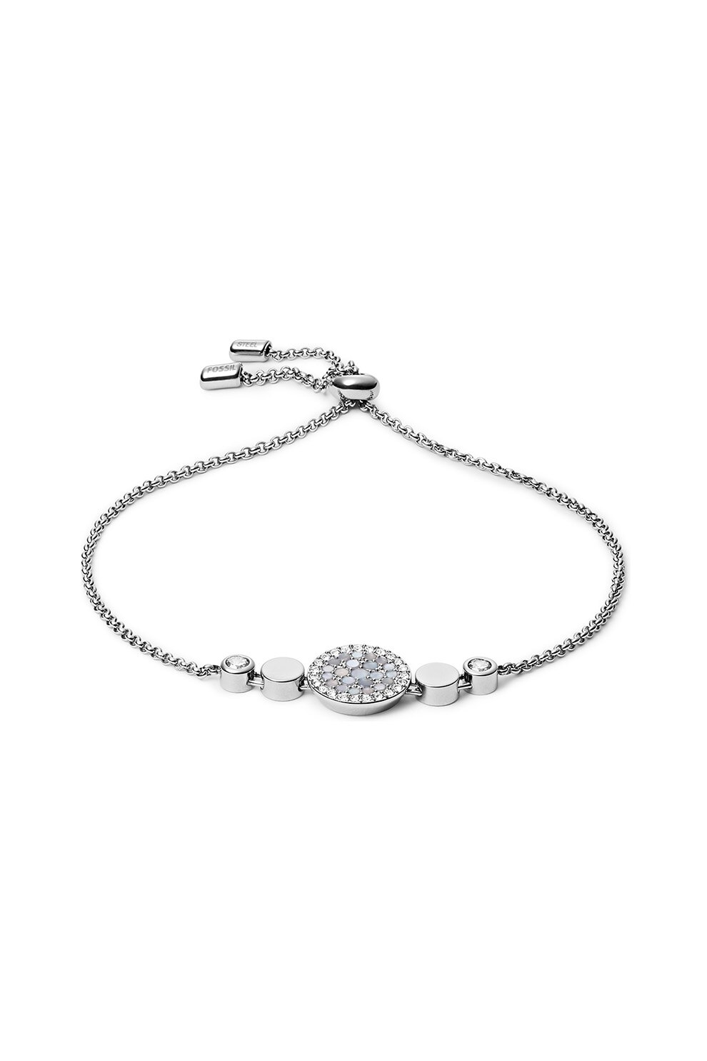 Fossil, Bratara decorata cu mother of pearl si cristale, Argintiu