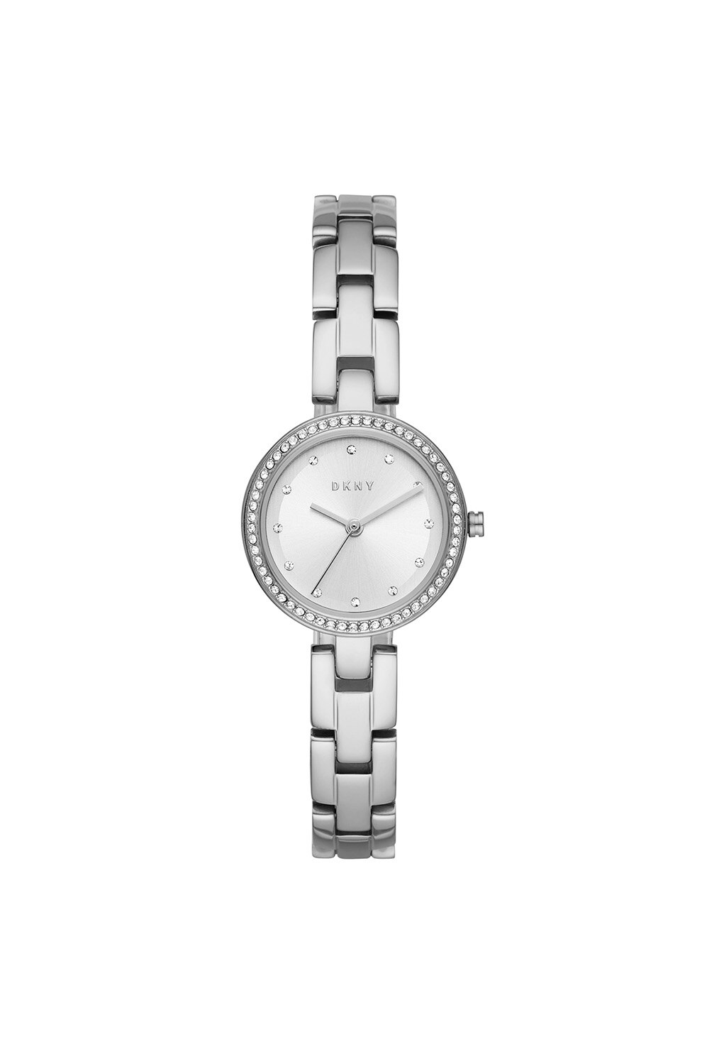 DKNY, Ceas analog decorat cu cristale, Argintiu