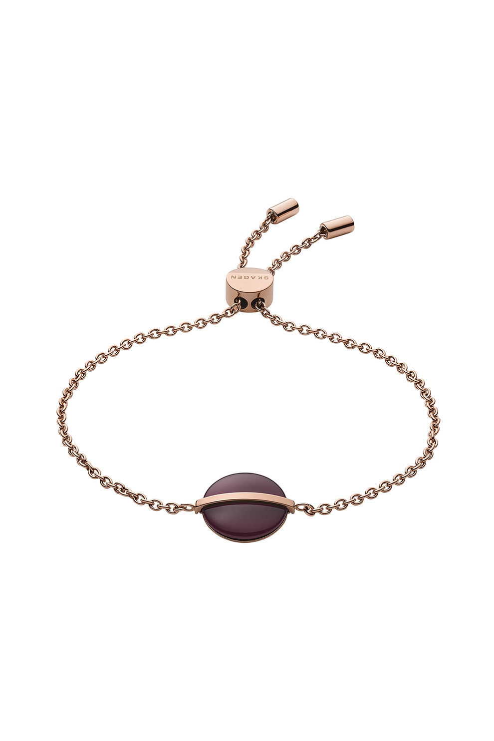 Skagen, Bratara din lant cu snur pentru ajustare si talisman din sticla de mare, Auriu rose