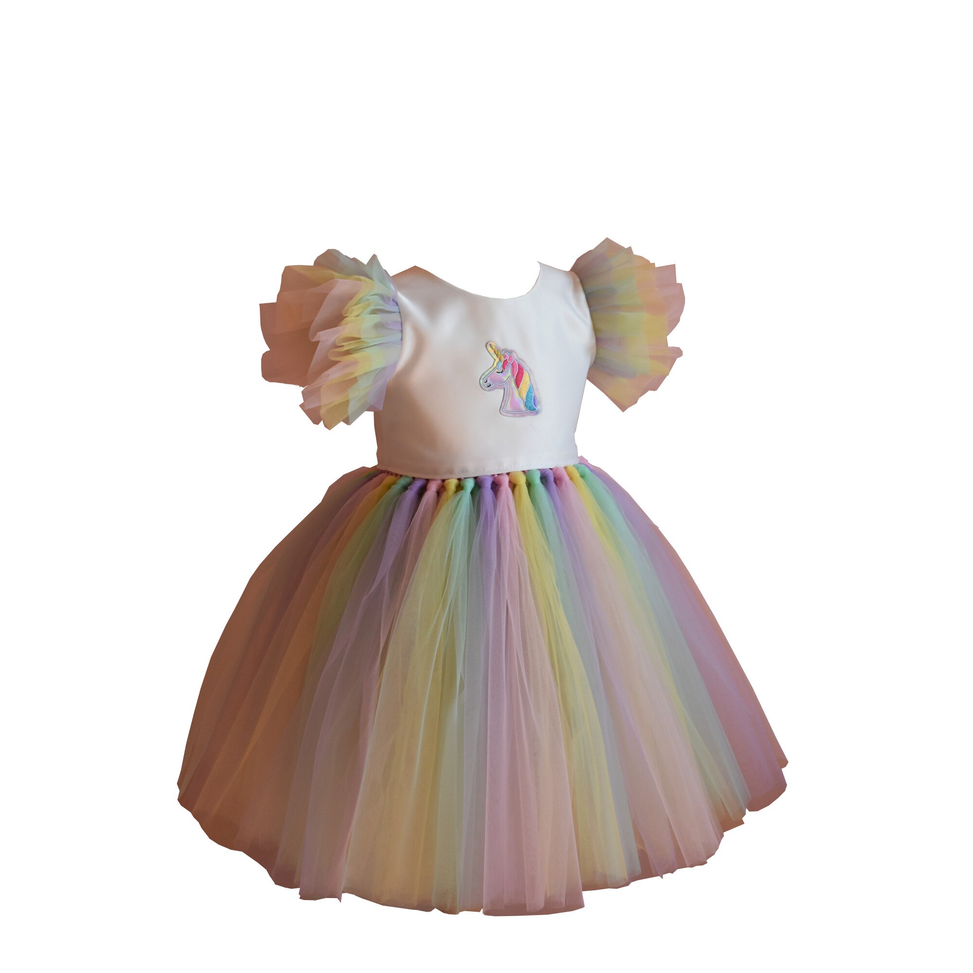 Rochita Unicorn cu maneci, Anastasia, tafta, bumbac, tulle