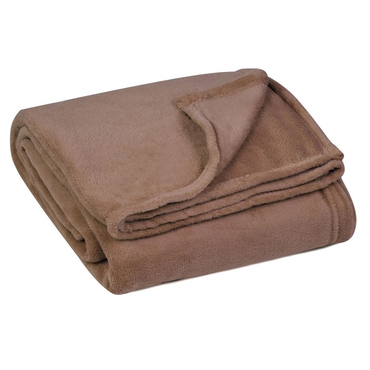 Кадифено декоративно одеяло, обикновено, кафяво, 130x160 см