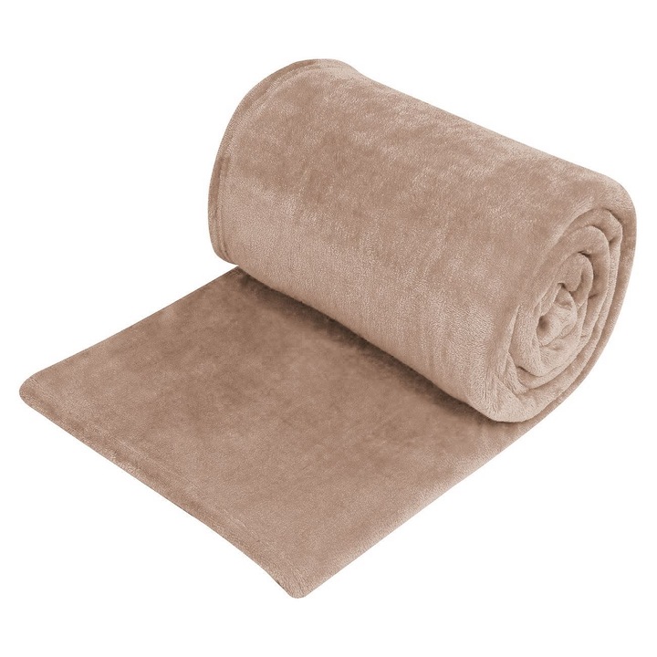 Обикновено кадифено одеяло, бежово, 150x220 см