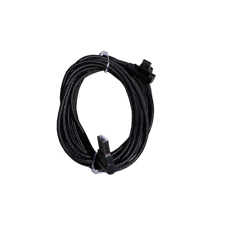 USB Type-C кабел за зареждане и пренос на данни, Gamer 90⁰, специално покритие против усукване, дължина 3m, максимален ток 1A, черен цвят