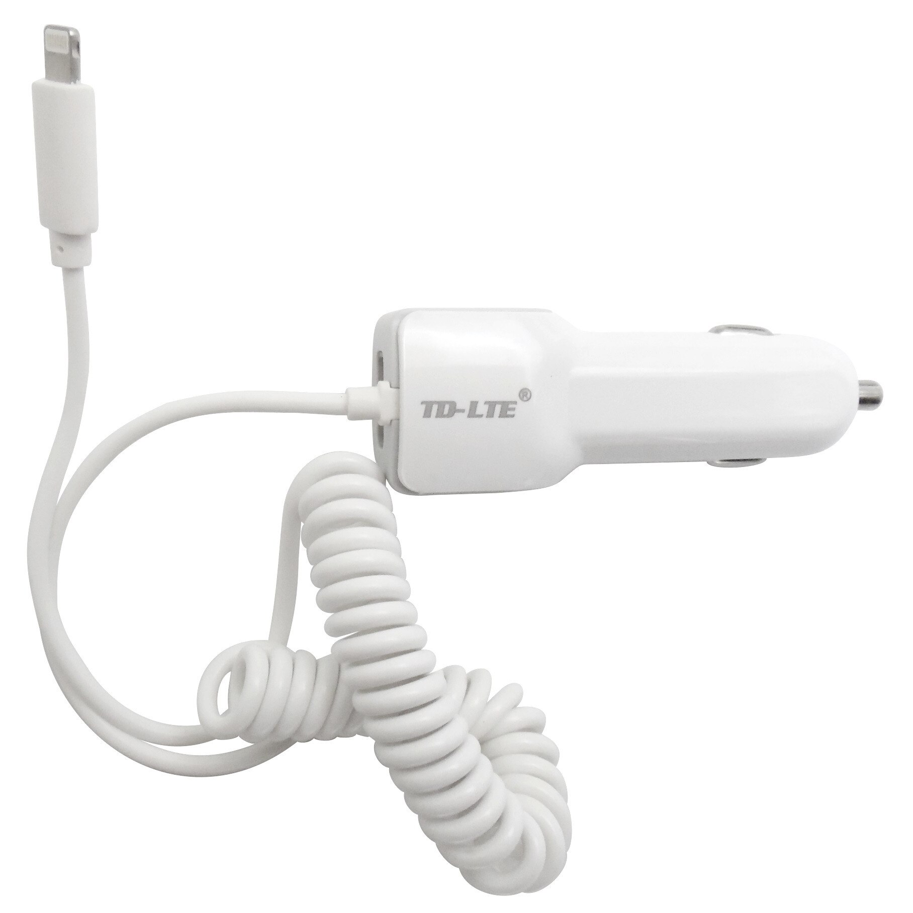Incarcator auto TD-LTE TD-C32 Dual (USB + cablu cu mufa Lightning) alb