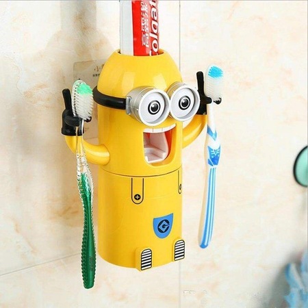 Dispenser de pasta de dinti Minion , Suport pentru 2 periute, galben