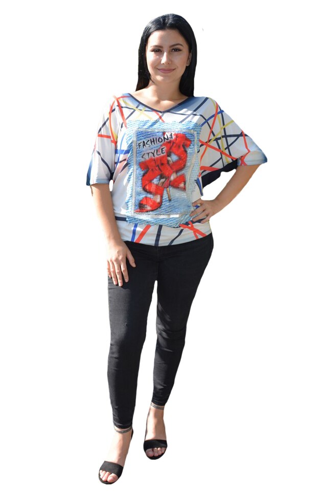 Bluza rafinata cu imprimeu 3D, maneca scurta si croi modern,D&J Exclusive, Albastru