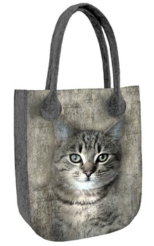 Bertoni, Geanta din pasla City, Model pisica, Multicolor Bertoni, Geanta din pasla City, Model pisica, Multicolor