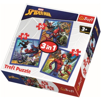 Puzzle Trefl 3 in 1, Spiderman, Forta paianjenului, 106 piese Puzzle Trefl 3 in 1, Spiderman, Forta paianjenului, 106 piese