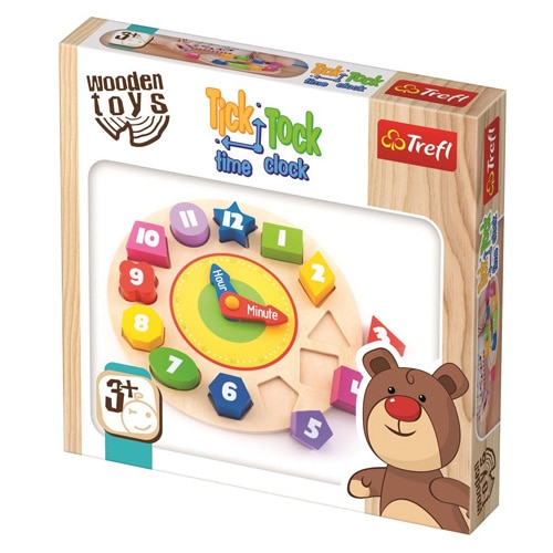 Ceas din lemn Trefl - Tick Tock, cu forme geometrice