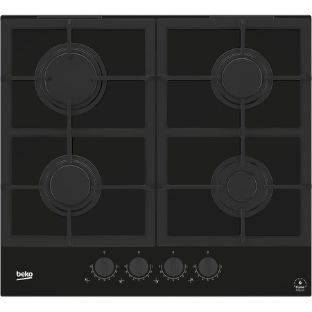 Plita incorporabila Beko HILG64325SDX, Gaz, 4 arzatoare, Flame Adjust, Gratar fonta, High-Eficiency Gas Burner, 60 cm, Dark Inox