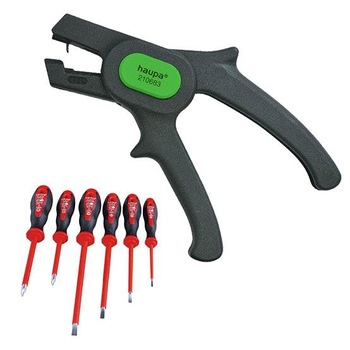 Set cleste dezizolator si surubelnite izolate 1000 V, HAUPA, 7 piese Set cleste dezizolator si surubelnite izolate 1000 V, HAUPA, 7 piese