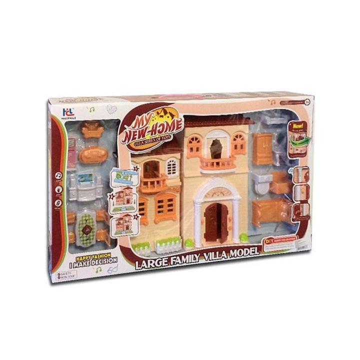 MK Toys 1542663 Babaház bútorokkal, fénnyel és hanggal 33x32cm