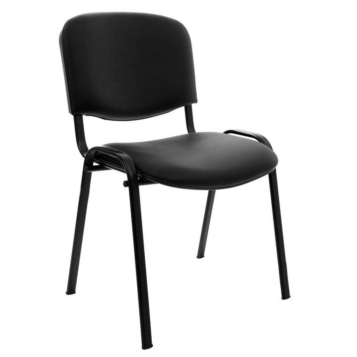 Scaun birou vizitator ART VILNIUS, fix,cadru din teava de otel,aspect clasic, fiind realizat cu tapiterie din imitatie de piele neagra