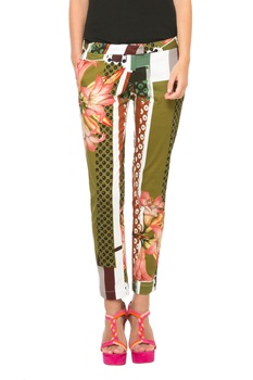 Pantaloni dama cu desen floral si patch-uri circulare,Desigual, 26 Pantaloni dama cu desen floral si patch-uri circulare,Desigual, 26