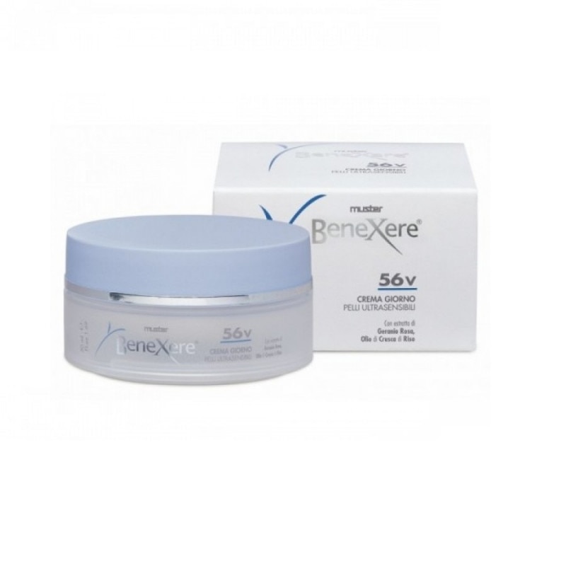 Crema de zi pentru piele Sensibila 56V Benexere cu Extract de Muscata si Ulei din Crusta de Orez, 50 ml
