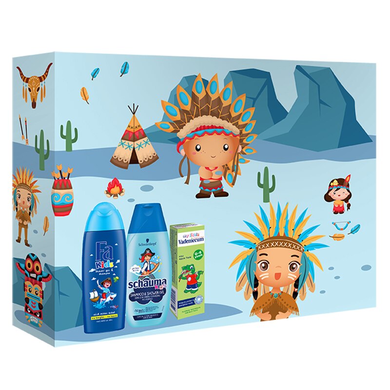 Set cadou baieti: Gel de dus Fa Pirate, 250 ml + Sampon Schauma Boys, 250 ml + Pasta de dinti Vademecum 0-6 ani Apple, 50 ml