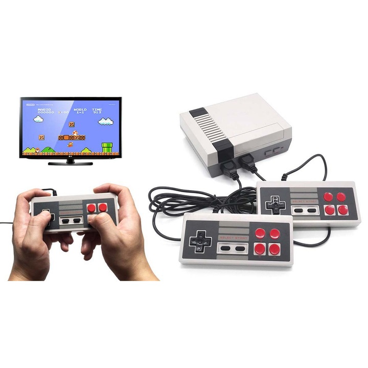 Consola de jocuri retro Timeless Tools, 620 jocuri, 2 controller, Conexiune RCA, Procesor 5200 M, HDD 1 GB, RAM 6 MB, 13 x 10 x 7.5 cm, Gri