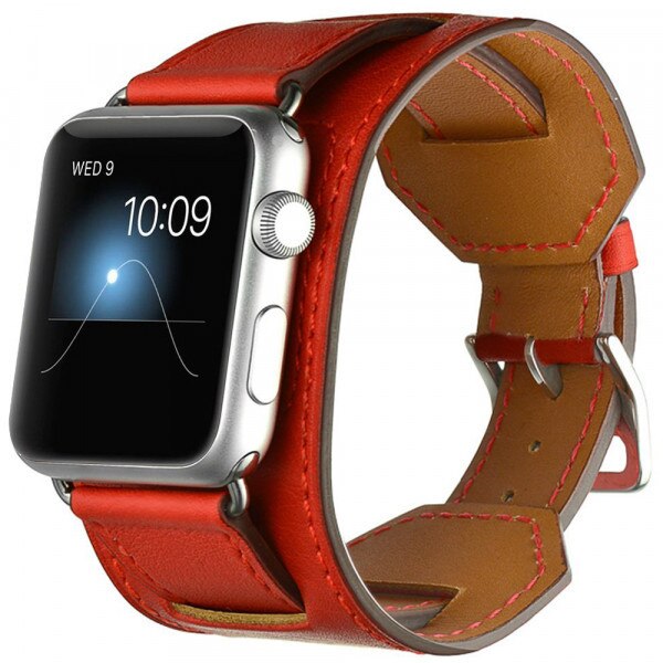 Curea iUni compatibila cu Apple Watch 1/2/3/4/5/6, 44mm, Cuff, Piele, Rosu