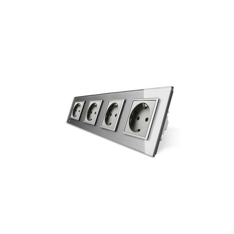 Priza cvadrupla Livolo cu rama din sticla, Gri