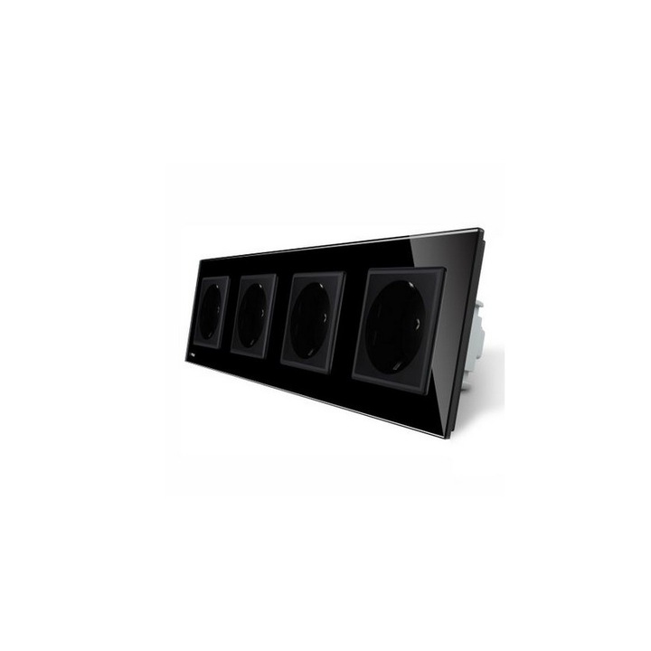 Четворен контакт Livolo със стъклена рамка Черен