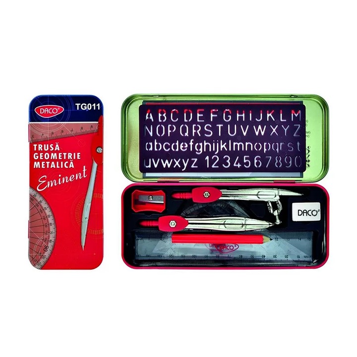 Trusa geometrie metal Daco, 10 piese TG011