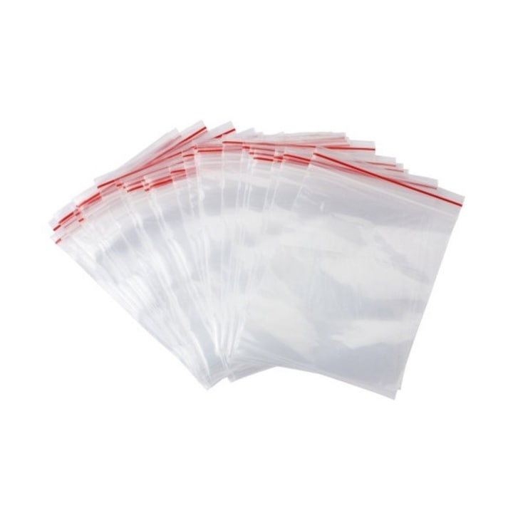 Set 100 pungi de plastic transparent cu fermoar ziplock dimensiuni 10 cm x 15 cm