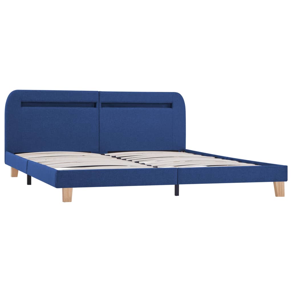 Cadru de pat dublu, LED, vidaXL- Tapiterie textila-Lemn, 180 x 200cm, Albastru