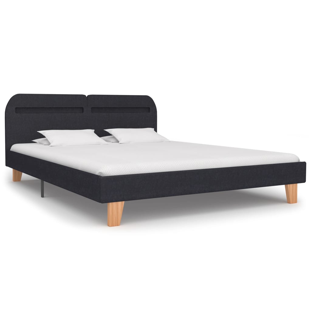 Cadru de pat dublu, LED, vidaXL, Tapiterie textila-Lemn, 180 x 200cm, Gri inchis
