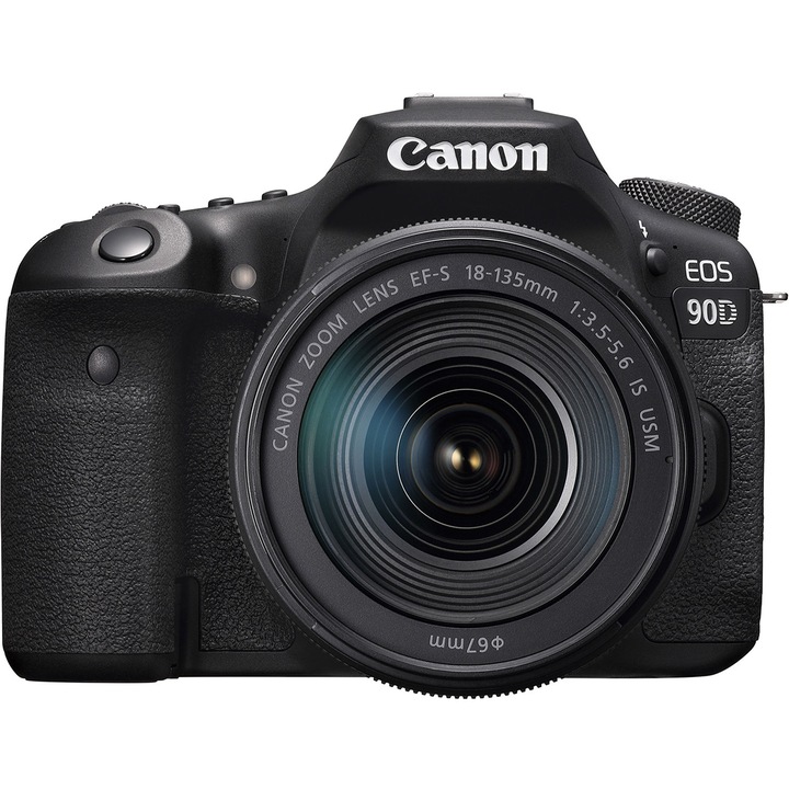 Aparat foto DSLR Canon EOS 90D, 32.5 MP, 4K, Negru + Obiectiv 18-135mm IS USM
