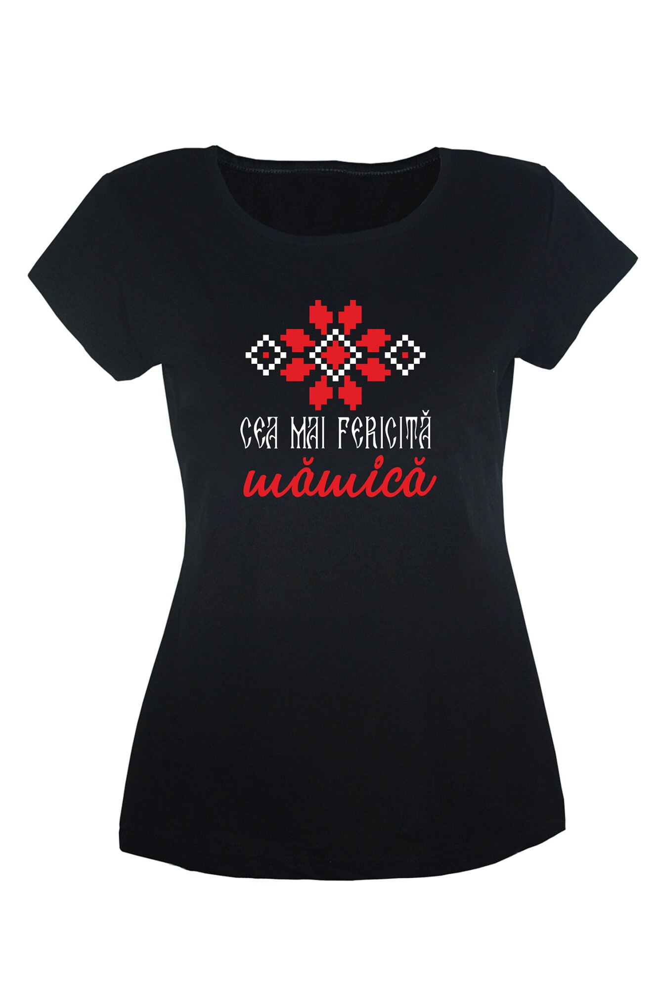 Tricou dama, bumbac cu imprimeu Cea mai fericita mamica TripleT clothing, Negru