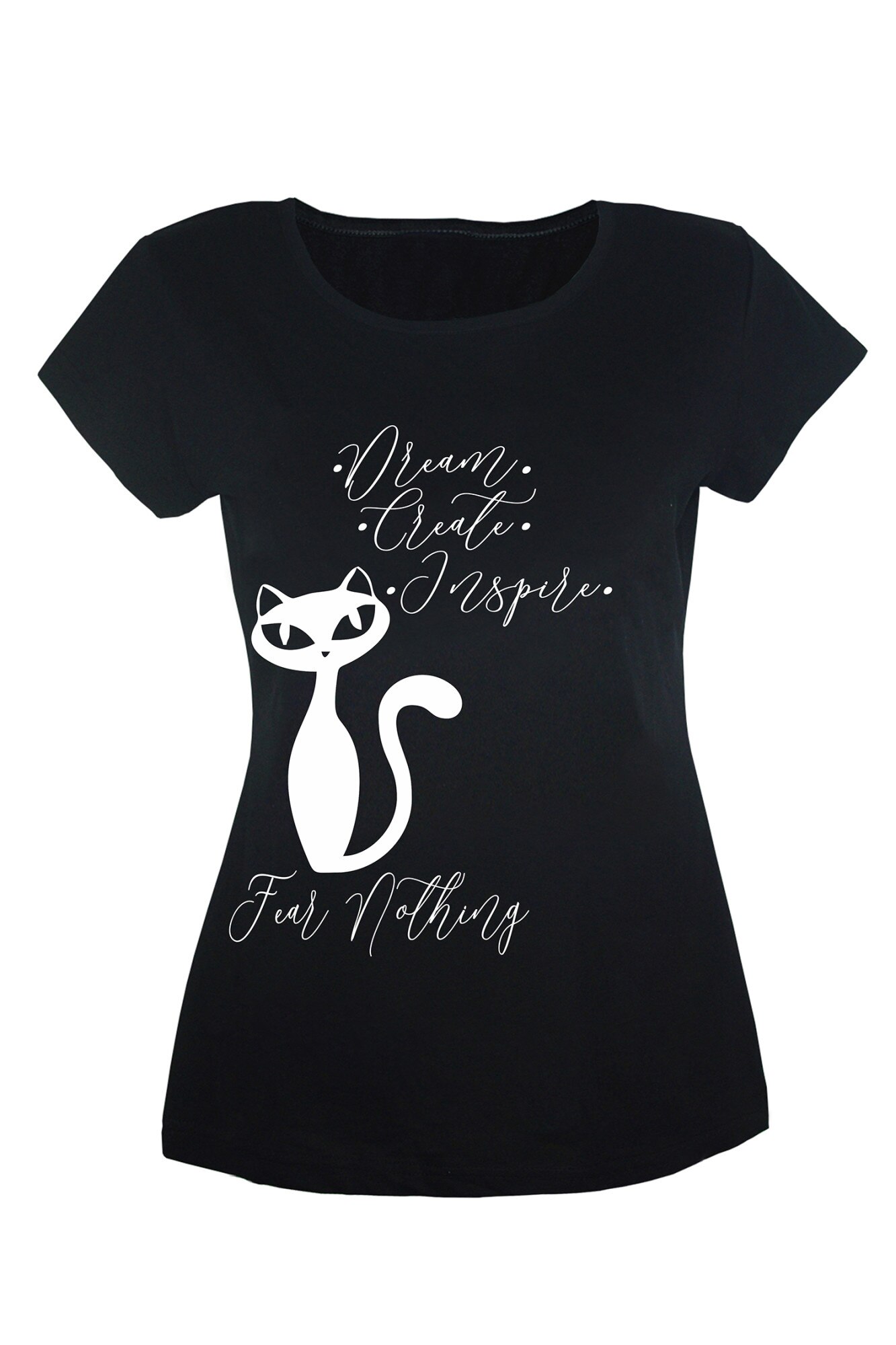 Tricou dama din bumbac cu imprimeu Dream Create Inspire TripleT clothing, Negru