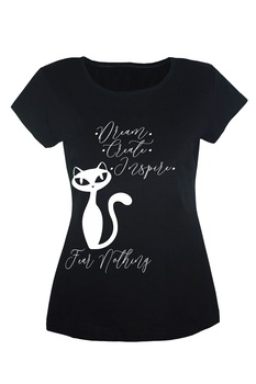 Tricou dama din bumbac cu imprimeu Dream Create Inspire TripleT clothing, Negru Tricou dama din bumbac cu imprimeu Dream Create Inspire TripleT clothing, Negru