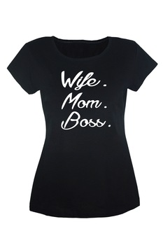 Tricou dama din bumbac cu imprimeu Wife Mom Boss TripleT clothing, Negru Tricou dama din bumbac cu imprimeu Wife Mom Boss TripleT clothing, Negru