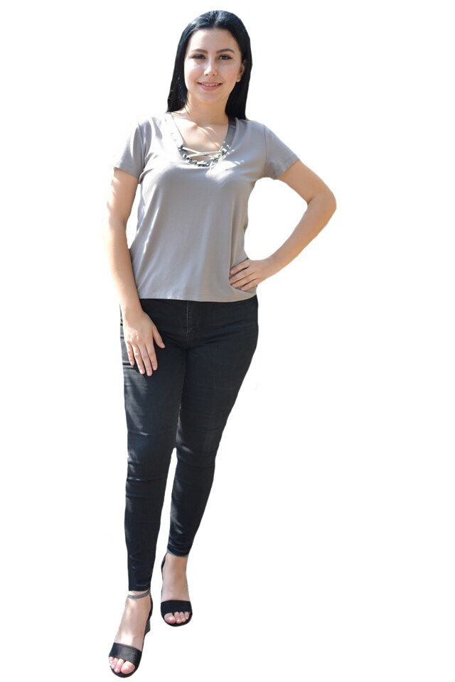 Tricou casual,decolteu rotund,croi clasic,D&J Exclusive, Gri