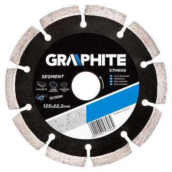Disc diamantat segmentat, sudat cu laser, 125x22.2mm, 57H606, Graphite Disc diamantat segmentat, sudat cu laser, 125x22.2mm, 57H606, Graphite