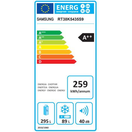 Frigider cu doua usi Samsung RT38K5435S9/EO, 384 l, Clasa A++, Full NoFrost, Twin Cooling Plus, Compresor Digital Inverter, Display, Iluminare LED, Inox