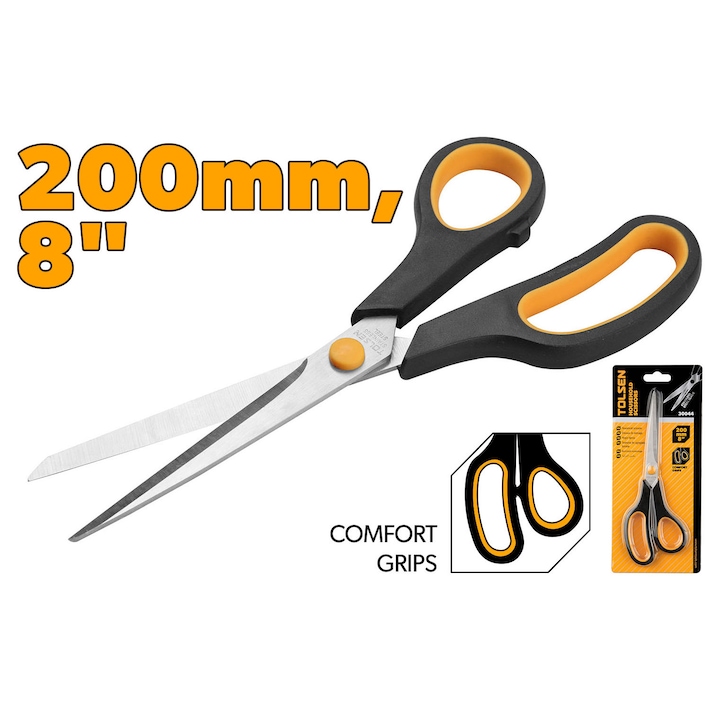 Foarfeca universala TOLSEN 200 mm (8"), lama din otel inoxidabil de inalta calitate, taiere precisa, rezistenta la coroziune, pentru uz casnic si profesional