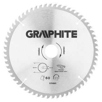 Disc circular, 216x30mm, 60 de dinti cu varf HM/vidia, 57H681 Graphite Disc circular, 216x30mm, 60 de dinti cu varf HM/vidia, 57H681 Graphite
