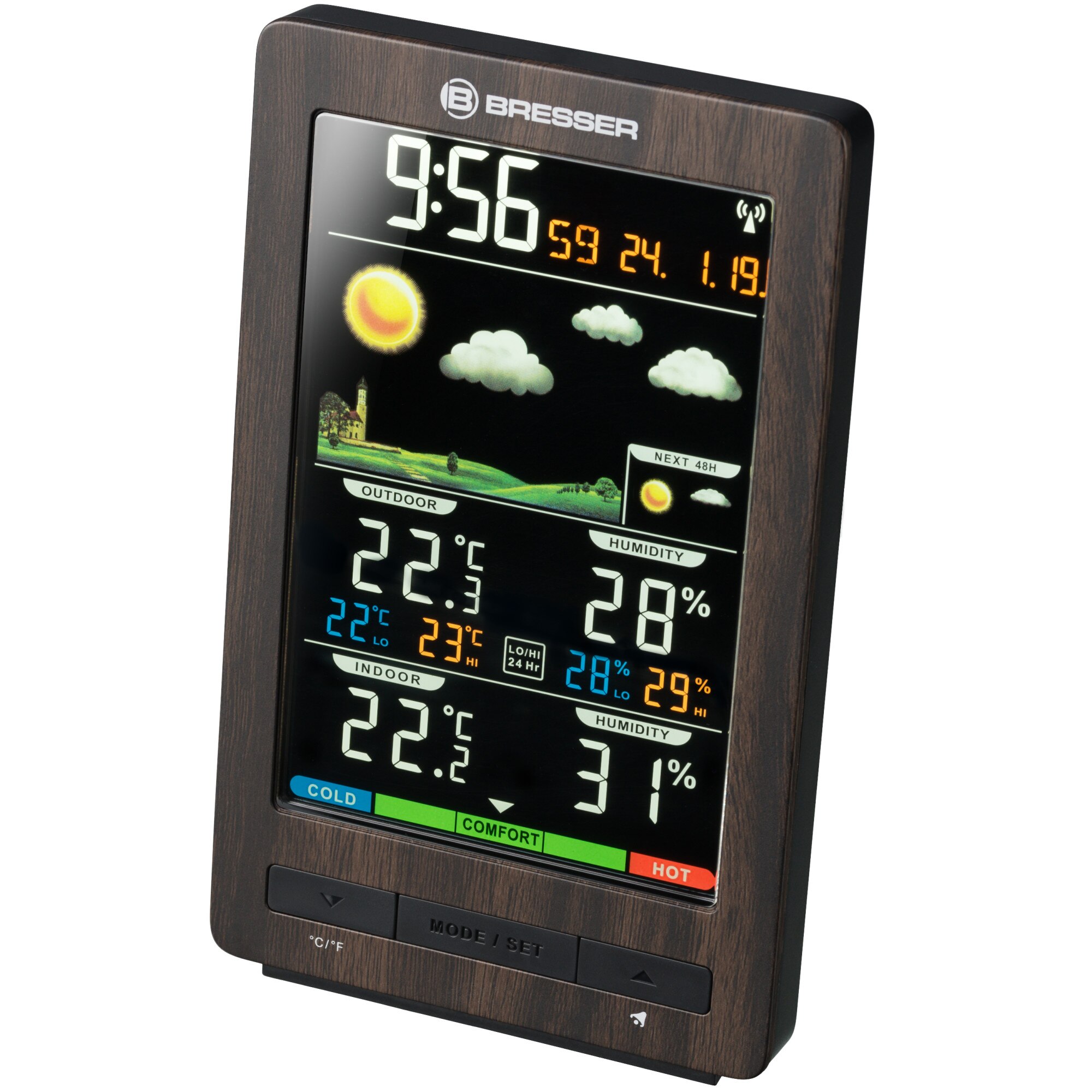 Statie meteo BRESSER CLIMATEMP WS display color design lemn