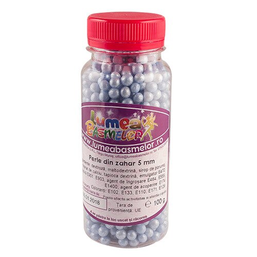 Perle din zahar albastru, 5mm, 100g - Lumea Basmelor