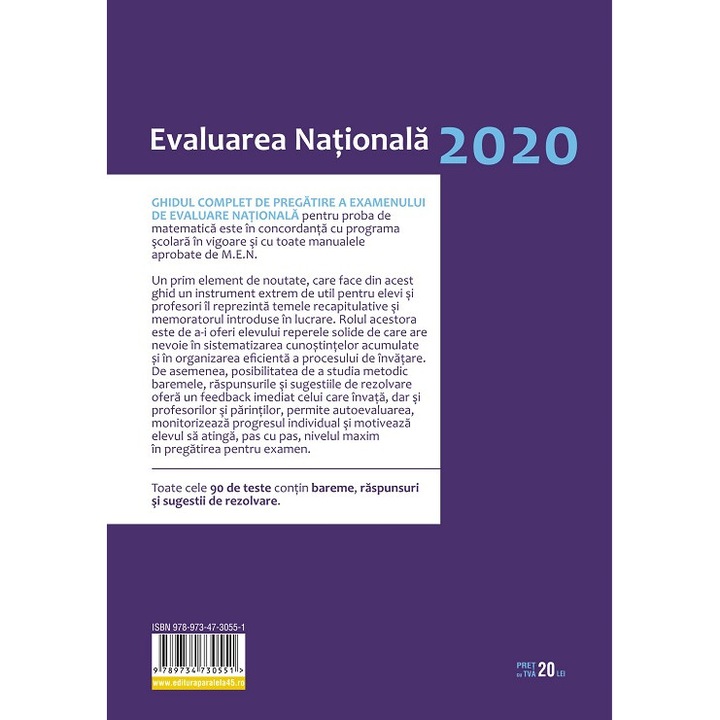 Matematica. Evaluare Nationala 2020. Clasa a VIII-a-IUREA Gheorghe