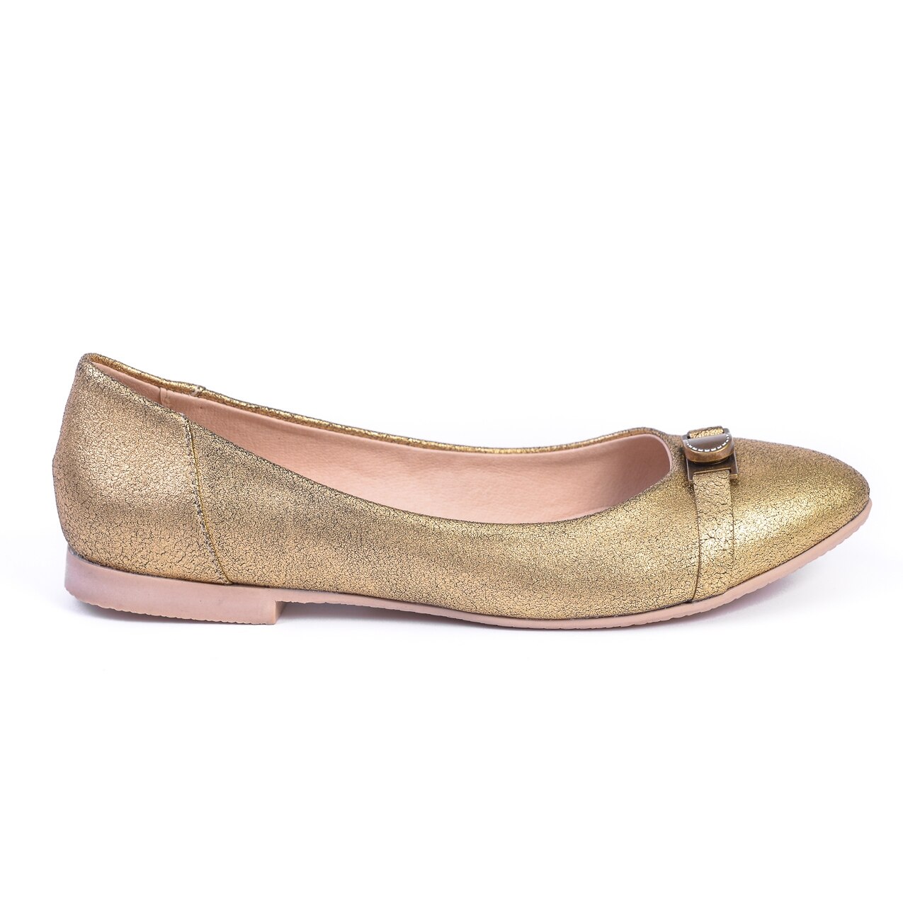 Balerini Donna Mia 1816, piele naturala, cu accesoriu metalic, auriu